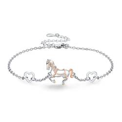 MEDWISE Pferd Armband S925 Sterling Silber Pferd Armband Verstellbar Herz Armbändchen Pferd Schmuck für Damen Mädchen Mama Geschenke von MEDWISE