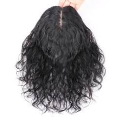 100% Echthaar Topper Natürliche Schwarze Lockige Haarteile for Frauen Clip-in-Top Perücke 13 * 14cm Seidenbasis Toupet Bei Haarausfall/Dünner Werdendem Haar/Grauem Haar (Size : 32cm) von MEECHI