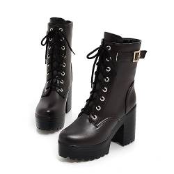 2023 Neu Kurz Stiefel Mit Schnalle Damen Elegant Stiefeletten Mit Blockabsatz Gothic Style Schnürstiefel, PU-Leder Biker Booties Freizeit Knöchel Schuhe Plateau Ankle Boots ( Color : Black , Size : 42 von MEECHI