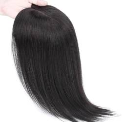 Haaraufsätze for Damen 100% Echthaar Toupet Ohne Pony 10 * 12 Cm Seidenbasis-Clip-in-Top Haarteile Mit Schütterem Haar, Schwarze Haarverlängerungen Gegen Haarausfall/graues Haar (Size : 14 inch) von MEECHI