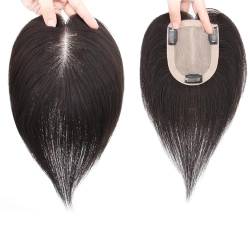 Schwarze Haaraufsätze for Frauen Top-Haarteile Aus 100% Echtem Echthaar 10 X 12 Cm Seidenbasis-Clip-in-Toupet,Haarverlängerung Ohne Pony for Dünner Werdendes Haar, Haarausfall,graues Haar (Size : 25 von MEECHI