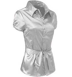 MEEK MERCERY BY KF Satin-Kurzarm-Hemd/Blusen-Oberteil für Mädchen, selbstbindende Taille, ausgefallenes Hemd S107 von MEEK MERCERY BY KF