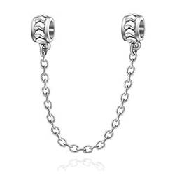 ZiNuo Charm Beads Love Heart Sicherheitskette aus 925er-Sterlingsilber mit Perlen-Verschluss-Clip, Sicherheitskette für Pandora Charm-Armband, DIY-Schmuck, Sterlingsilber, Kristall von MEETCCY