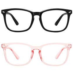 MEETSUN Blaulicht blockierende Brille, Anti-Augen-Ermüdungs-Kopfschmerzen (besser schlafen),UV400 Transparente Linse(Schwarz + Transparent rosa) von MEETSUN