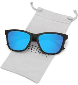 MEETSUN Polarisierte Sonnenbrille für Damen und Herren, klassischer Retro-Stil UV400 Schutz (Matt Schwarz Rahmen/Blaue verspiegelte Linse) von MEETSUN