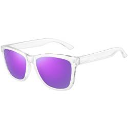 MEETSUN Polarisierte Sonnenbrille für Damen und Herren, klassischer Retro-Stil UV400 Schutz (Transparent Rahmen/Violett verspiegelte Linse) von MEETSUN