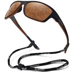 MEETSUN Polarisierte Sport-Sonnenbrille für Herren Damen Angeln Radfahren Baseball Laufen und Fahren UV400-Schutz Schwarzer Rahmen-Braunes Spiegelglas von MEETSUN