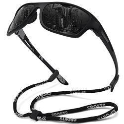MEETSUN Polarisierte Sport-Sonnenbrille für Herren Damen Angeln Radfahren Baseball Laufen und Fahren UV400-Schutz Schwarzer Rahmen-Graues Glas von MEETSUN