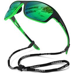 MEETSUN Polarisierte Sport-Sonnenbrille für Herren Damen Angeln Radfahren Baseball Laufen und Fahren UV400-Schutz Schwarzer Rahmen-Grünes Spiegelglas von MEETSUN