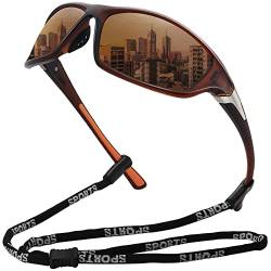 MEETSUN Polarisierte Sport-Sonnenbrille für Männer und Frauen, Fahren, Radfahren, Angeln, Sonnenbrille, 100% UV400-Schutz, brauner Rahmen, braune Linse von MEETSUN
