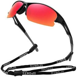 MEETSUN Sport Polarisierte Sonnenbrille für Herren Damen Halbrahmen Fahren Angeln Radfahren Sonnenbrille 100% UV400 Schutz Schwarzer Rahmen-Rote Spiegelgläser von MEETSUN