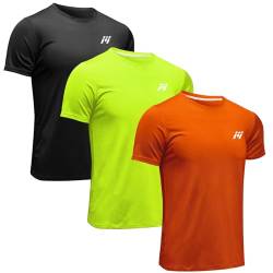 MEETWEE Sportshirt Herren, Laufshirt Kurzarm Mesh Funktionsshirt Atmungsaktiv Kurzarmshirt Sports Shirt Trainingsshirt für Männer (schwarz+orange+grün, M) von MEETWEE