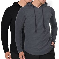 MEETWEE Sportshirt Herren, Laufshirt Langarm Funktionsshirt mit Kapuze Männer Sports Shirt Atmungsaktiv Hoodie Sweatshirt für Running Gym Joggingg von MEETWEE