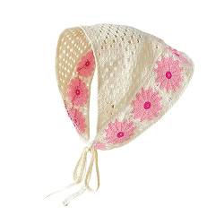 Häkel-Bandana, Kopftuch, gestrickter Haarschal, Boho, Vintage-Stirnbänder, Dreieck-Haarband, handgefertigt, florales Haarband, Headwrap, Stil 26, 1 Count (Pack of 1) von MEFINESHOW