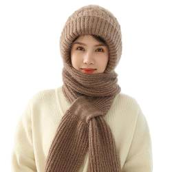 MEGAHERZ Einteilige verdickte warme Mütze und Schal, Einteilige Wind- und Schneehut, Mütze Gestrickte Atmungsaktiv Beanie Mütze Schal und Wolle Hut Einteiliges Thermomützen (Khaki) von MEGAHERZ