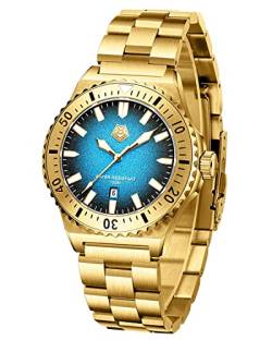 MEGALITH Herrenuhr 10ATM Wasserdicht 41mm Gold Massiver Edelstahl Analoge Uhren für Herren Designer Geschäft GMT Quarz Uhr Luxus Leuchtend Armbanduhren mit Datum von MEGALITH