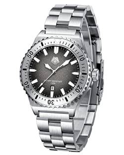 MEGALITH Herrenuhr 10ATM Wasserdicht 41mm Silber Massiver Edelstahl Analoge Uhren für Herren Designer Geschäft GMT Quarz Uhr Luxus Leuchtend Armbanduhren mit Datum von MEGALITH