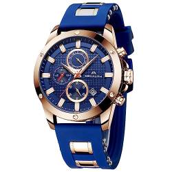 MEGALITH Herrenuhr Blau Sportlich Chronographen Herren Armbanduhr Groß Wasserdicht Analog Uhren fur Männer Gummi Uhr Designer Modisch Leuchtende Datum von MEGALITH