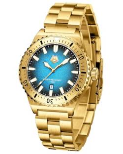 MEGALITH Herrenuhr-Gold-Blau Edelstahl Armbanduhr Herren - 41mm Analog Quarz Uhren Herren 10ATM Wasserdicht Leuchtend Uhren mit Datum - Geschenk für Männer von MEGALITH