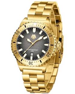 MEGALITH Herrenuhr-Gold Edelstahl Armbanduhr Herren - 41mm Analog Quarz Uhren Herren 10ATM Wasserdicht Leuchtend Uhren mit Datum - Geschenk für Männer von MEGALITH