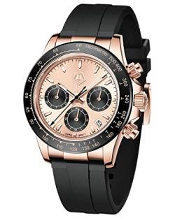 MEGALITH Herrenuhr Saphirglas Chronograph Quarz Uhr Wasserdicht 100M Taucheruhren Sport Armbanduhr Herren Schwarz mit Kalender Leuchtend, Geschenk für Männer von MEGALITH