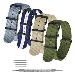 MEGALITH Uhrenarmband Packung mit 4 NATO Strap, Ersatzarmband für Uhren, Nylon Uhr Armband Zulu Uhrband mit Edelstahl Schwarz Schnalle 16mm 18mm 20mm 22mm 24mm von MEGALITH