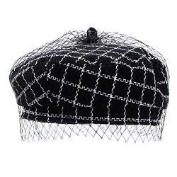 MEGAUK Damen Barett Französische Mütze Mädchen Wollmütze Beanie Maler Kappe Prinzessinhut Fraumütze Baske Baskenmütze Beret Cap Frühling Herbst Winter Hut (Mode Schwarz) von MEGAUK