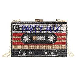 MEGAUK Damen Clutch Glitzer Audiokassetten Optik Abendtasche Glänzend Handtasche mit Kette für Club Party Mix von MEGAUK