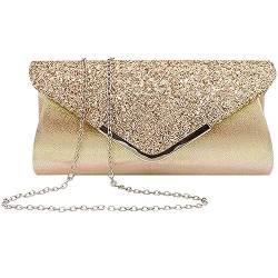 MEGAUK Damen Clutch Glitzer Elegant Abendtasche Glänzend Handtasche Envelope Tasche Strass Unterarmtasche mit Kette für Hochzeit Wedding Prom Party (Bling Gold) von MEGAUK