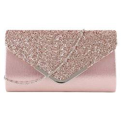 MEGAUK Damen Clutch Glitzer Elegant Abendtasche Glänzend Handtasche Envelope Tasche Strass Unterarmtasche mit Kette für Hochzeit Wedding Prom Party (Mode Rosa) von MEGAUK