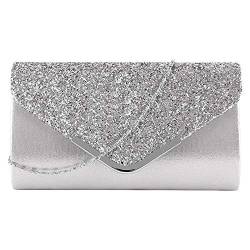 MEGAUK Damen Clutch Glitzer Elegant Abendtasche Glänzend Handtasche Envelope Tasche Strass Unterarmtasche mit Kette für Hochzeit Wedding Prom Party (Mode Silber) von MEGAUK