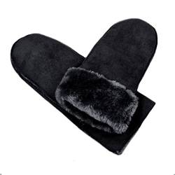 MEGAUK Damen Fäustlinge mit Warme Gefüttert - Lammfell Design Handschuhe - Kunstfell Winterhandschuhe - Winter Fausthandschuhe (Schwarz) von MEGAUK