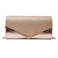 MEGAUK Damen Glitzer Clutch Unterarmtasche mit Abnehmbare Kette für Hochzeit Wedding Ball Bankett Prom Party, Rosagold von MEGAUK