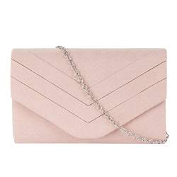 MEGAUK Damen Samt Clutch Elegante Abendtasche Wildleder Handtasche Envelope Tasche Unterarmtasche mit Kette für Hochzeit Wedding Prom Party Rosa von MEGAUK