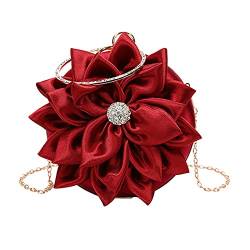 MEGAUK Damen Satin Clutch Rose Abendtasche Mini Handgelenktasche Clutch-Geldbörsen für Hochzeit Party Handy (Weinrot) von MEGAUK