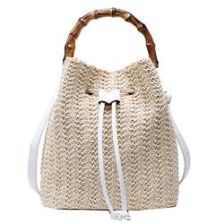 MEGAUK Damen Sommer Strand Beuteltasche Bucket Bag Umhängetasche Handtasche Schultertasche Shopper Henkeltasche mit Kordelzug (Weiß) von MEGAUK