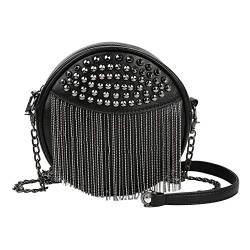 MEGAUK Mini Niet Handtasche Kette Fransen Umhängetasche Cross Body Taschen Elegante Kettentasche Punk Clutch Bag Abendtasche mit Kette Riemen Metall Schultergurt von MEGAUK