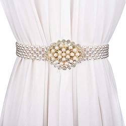 Mega Damen Perlen Gürtel Schnalle Elastischer Gürtel Brautgürtel Braut Strass Hochzeit Sash Taillengürtel Hüftgurt für Kleid (Weiß 13) von MEGAUK