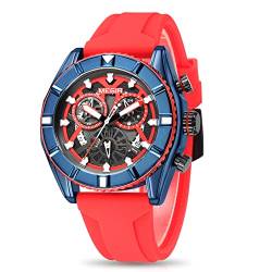 MEGIR Herren Sport Analog Chronograph Leuchtende Quarz Uhren mit Mode Silikon Armband für Geschenke 2209, rot von MEGIR