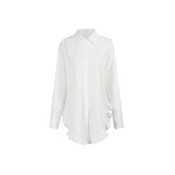 MEIION ARIA – Bluse MIT RÜSCHENSAUM FÜR DEN FRÜHLING Damen Basic Langarm Bluse - Elegantes Casual Hemd, Einfarbig, Oversize, mit Knopfleiste, Vielseitiges Tunika Top von MEIION