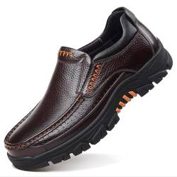 MEIION draussenfeet Herren Echtes Rindsleder Wasserdicht Bequem rutschfest Soft Slip On Casual Oxfords Herren PU-Leder Slip-Ons Wasserdicht, Extra Weit, rutschfest, Leichte Trekkingschuhe von MEIION