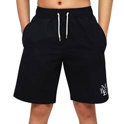 MEILONGER Badehose Jungen Badeshorts Schnelltrocknend Boardshorts mit Netzfutter Taschen und Verstellbarem Tunnelzug(schwarz,10-12) von MEILONGER