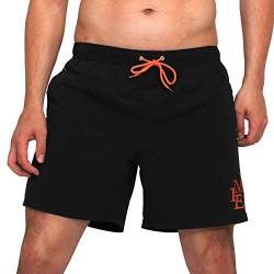 MEILONGER Badehose für Herren Atmungsaktiv Badeshorts Männer Trainingsshorts Elastisch Verstellbar Mit Tunnelzug Meshfutter(Schwarz,XL) von MEILONGER