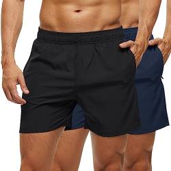 MEILONGER Herren 2-Pack 5" Laufshorts Schnell trocknende Athletische Hosen Training Jogger Gym Shorts(Schwarz+Navy,M) von MEILONGER