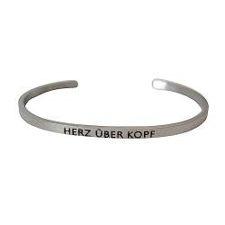 Eleganter Armreif Armband Silber mit Mantra und Spruch bis ca. 20 cm. HERZ ÜBER KOPF von MEIN MANTRA by alexa