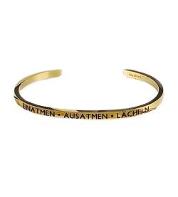 Eleganter Armreif Armband gold mit Mantra und Spruch bis ca. 20 cm. Einatmen-Ausatmen-Lächeln von MEIN MANTRA by alexa