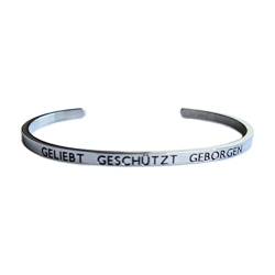 Eleganter Armreif Armband silber mit Mantra und Spruch bis ca. 16 cm. GELIEBT GESCHÜTZT GEBORGEN von MEIN MANTRA by alexa