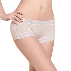 MEISHINE Damen Spitze Midi Taillenslip – 100% Seide Slip Unterhose Hipster Boxershorts Panties (XL, Hell Beige) von MEISHINE