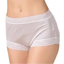 MEISHINE Damen Spitze Midi Taillenslip – 100% Seide Slip Unterhose Hipster Boxershorts Panties (XXL, Silber Grau) von MEISHINE