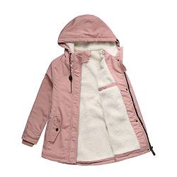 MEIW Damen Wintermantel Warme Jacke,Winddicht Anorak Damen, Outdoorjacke Bequem Weich mit Reißverschluss, Damen lässig Warm Jacke mit Kapuzemantel Plüsch Gefütterte (Rosa,S) von MEIW